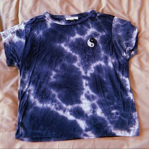 blue tie die shirt slightly cropped